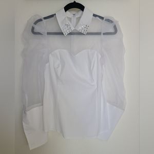 VENUS Sheer Sleeve Collared Shirt